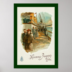 Hamburg-Amerika~SS Furst Bismark~Man/kvinna på däc Poster