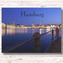 Hamburg Binnenalster blaue Stunde Postkarte Vykort