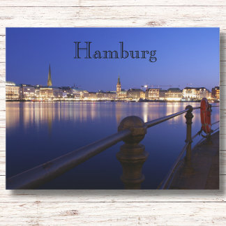Hamburg Binnenalster blaue Stunde Postkarte Vykort