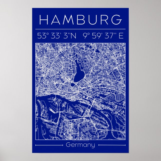 Hamburg Blueprint City Map Poster Minimal Wall Art (Framsidan)
