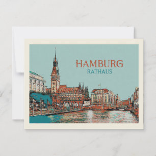 Hamburg City Hall District-illustration Vykort