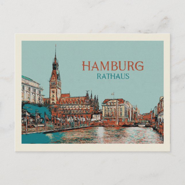 Hamburg City Hall District-illustration Vykort (Framsida)