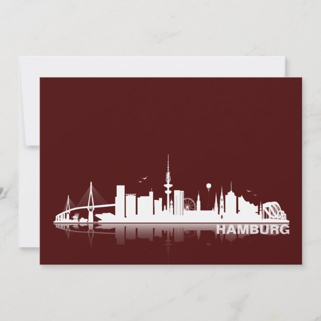 Hamburg City Skyline Karte /Klappkarte/Einladung Inbjudningar (Framsida)