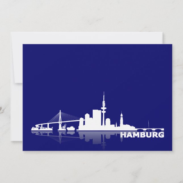 Hamburg City Skyline Karte /Klappkarte/Einladung Inbjudningar (Framsida)