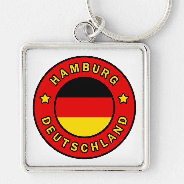 Hamburg Deutschland Fyrkantig Silverfärgad Nyckelring (Framsidan)
