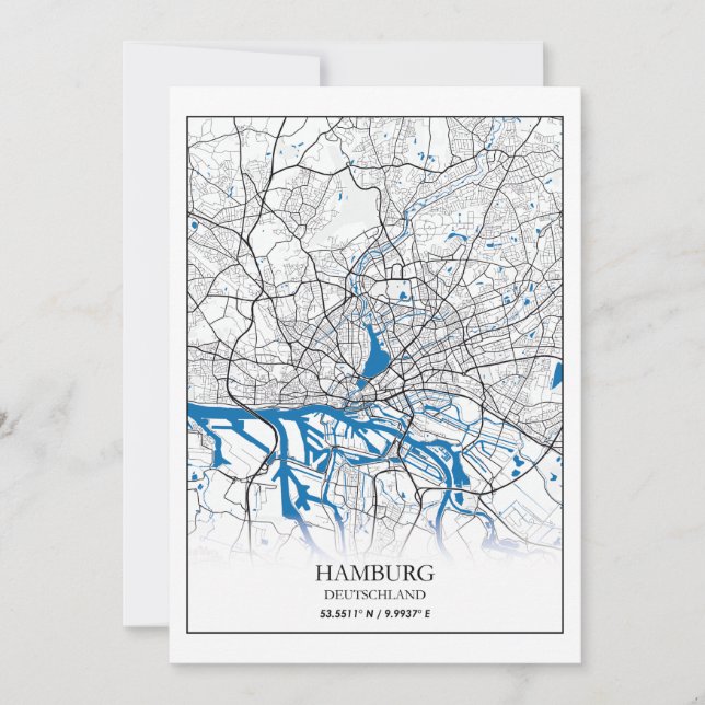 Hamburg Deutschland Tyskland City Karta Coordinate Julkort (Framsida)
