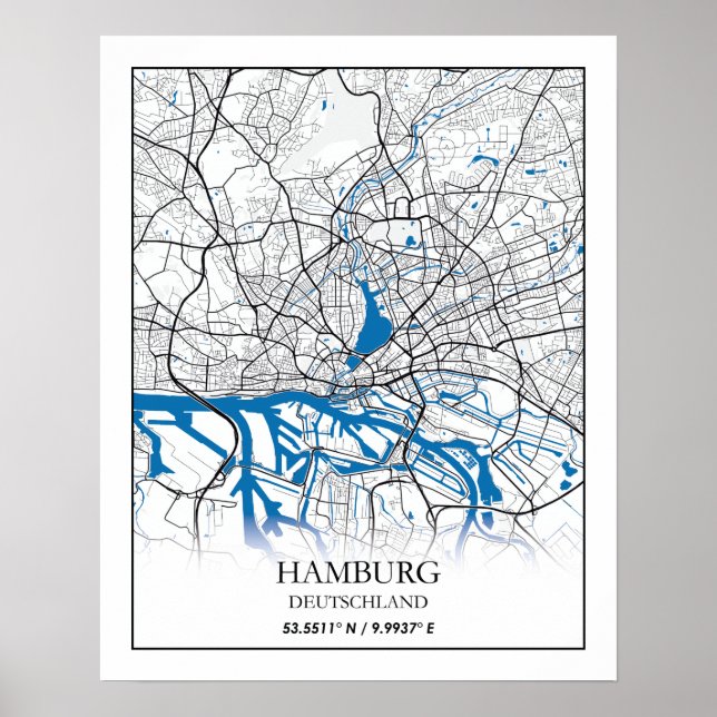 Hamburg Deutschland Tyskland City Karta Coordinate Poster (Framsidan)