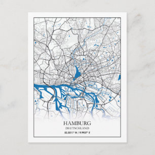 Hamburg Deutschland Tyskland City Karta Coordinate Vykort