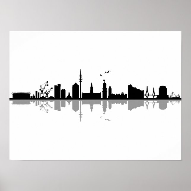 HAMBURG Elbe Tyskland City Skyline Silhouette Poster (Framsidan)
