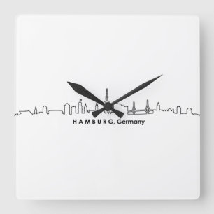 HAMBURG Elbe Tysklandare City Skyline Silhouette Fyrkantig Klocka
