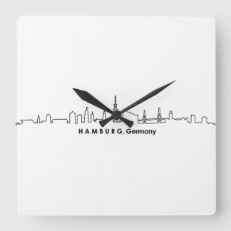 HAMBURG Elbe Tysklandare City Skyline Silhouette Fyrkantig Klocka