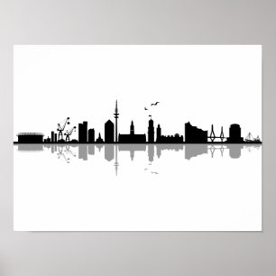 HAMBURG Elbe Tysklandare City Skyline Silhouette Poster