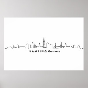 HAMBURG Elbe Tysklandare City Skyline Silhouette Poster