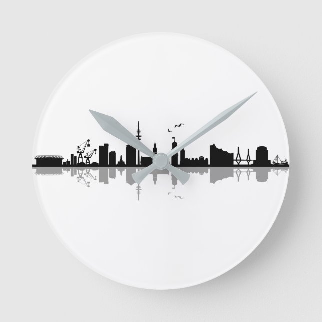 HAMBURG Elbe Tysklandare City Skyline Silhouette Rund Klocka (Framsida)