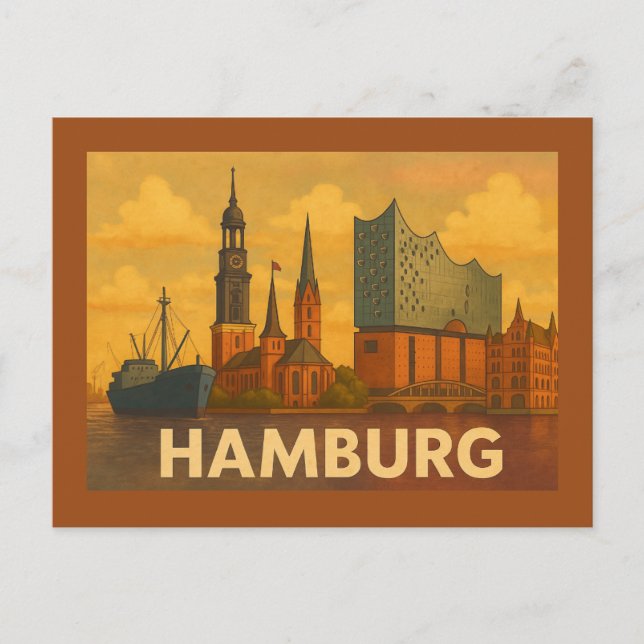 Hamburg Germany City Art Vykort (Framsida)