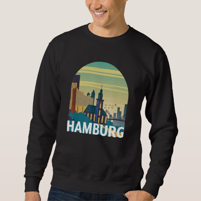 Hamburg Germany Skyline Silhouette Outline Sketch_ Lång Ärmad Tröja (Framsida)