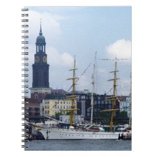 Hamburg hamn Hafen Michel Tyskland fartyg Anteckningsbok Med Spiral