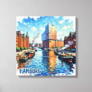 Hamburg Hamn Ljusreflektioner Canvas Konst