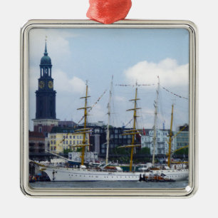 Hamburg Harbour Hafen Michel Deutschland Schiffe Julgransprydnad Metall