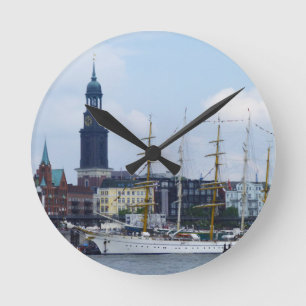 Hamburg Harbour Hafen Michel Deutschland Schiffe Rund Klocka