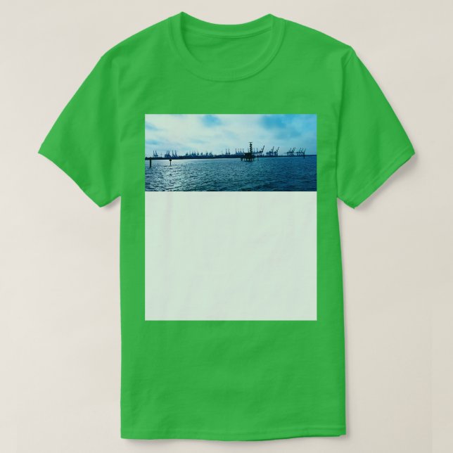 Hamburg Harbour med många kranfoto T Shirt (Design framsida)