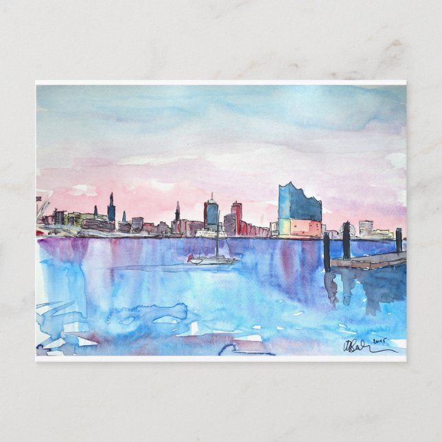 Hamburg Harbour Skyline och Elbe Philharmonic Hall Vykort (Framsida)