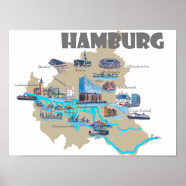 Hamburg högdagrar karta poster
