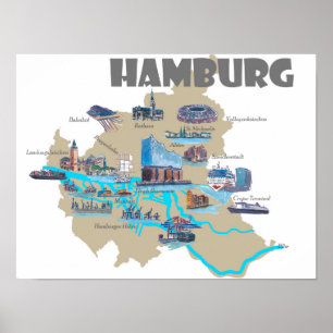 Hamburg högdagrar karta poster