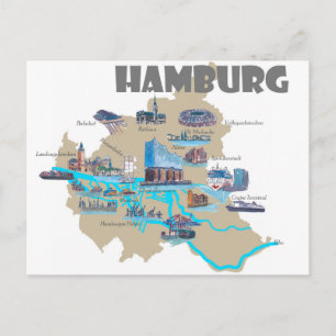 Hamburg Karta Overview Vykort