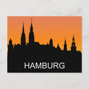 Hamburg siluett, sommarsolnedgång, illustration vykort