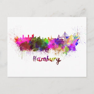 Hamburg skyline i vattenfärg vykort