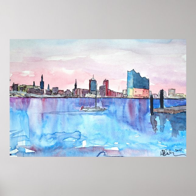 Hamburg Skyline och Elbe Philharmonic Hall vid Dus Poster (Framsidan)