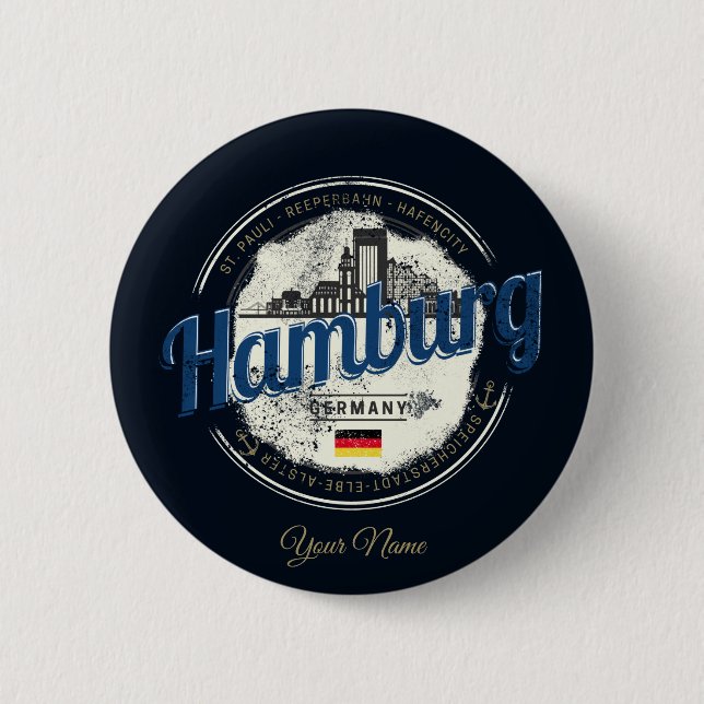 Hamburg Skyline Tyskland Vintage Helgdag Souvenir Knapp (Framsida)
