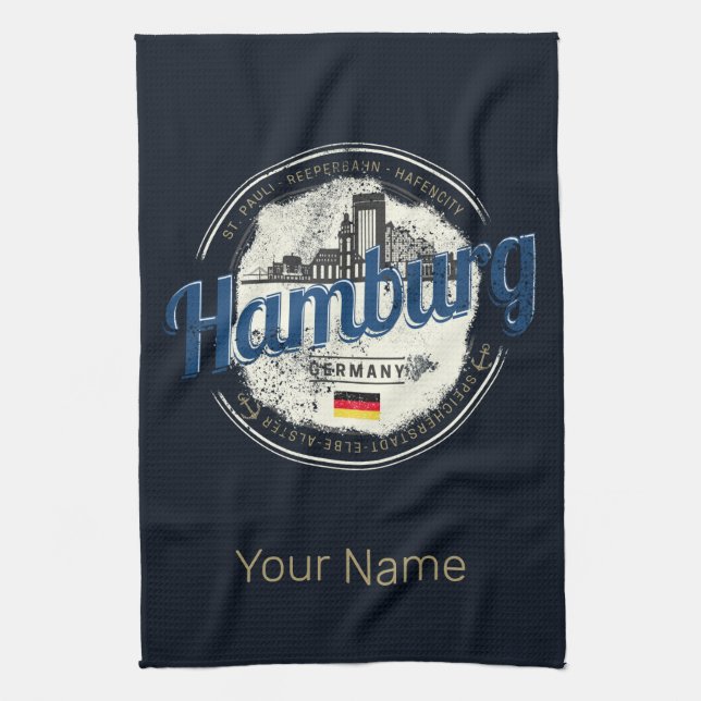 Hamburg Skyline Tyskland Vintage Helgdag Souvenir Kökshandduk (Vertikal)
