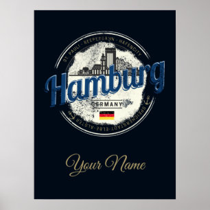 Hamburg Skyline Tyskland Vintage Helgdag Souvenir Poster