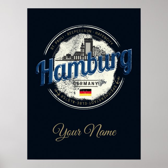 Hamburg Skyline Tyskland Vintage Helgdag Souvenir Poster (Framsidan)