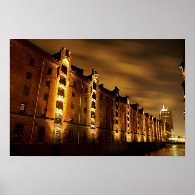 Hamburg - Speicherstadt bei Nacht - Druck Poster (Framsidan)