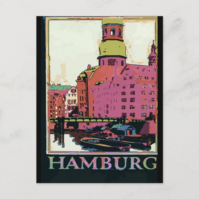 Hamburg Travel Poster Vykort (Framsida)