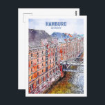 Hamburg Tyskland Berömd Travel Watercolor Sketch Vykort<br><div class="desc">Hamburg Tyskland Berömd Travel Ställe Watercolor Sketch</div>
