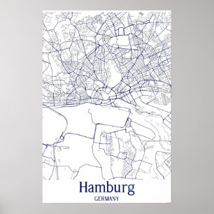 Hamburg Tyskland City Karta Poster