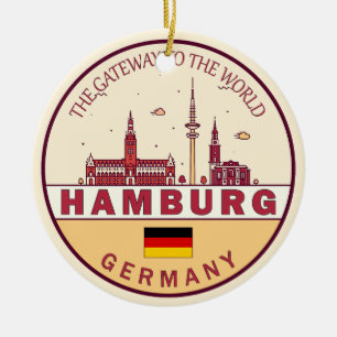 Hamburg Tyskland City Skyline Emblem Julgransprydnad Keramik