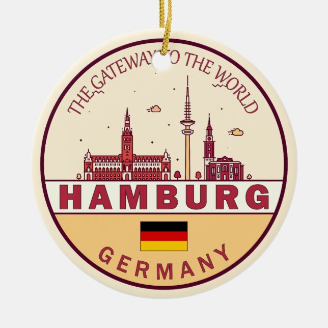 Hamburg Tyskland City Skyline Emblem Julgransprydnad Keramik (Framsidan)