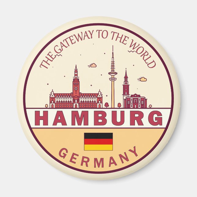 Hamburg Tyskland City Skyline Emblem Magnet (Framsidan)