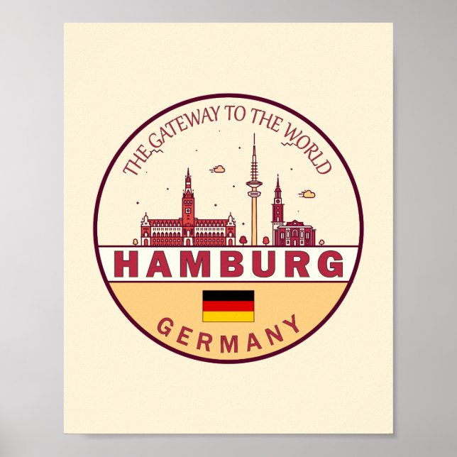 Hamburg Tyskland City Skyline Emblem Poster (Framsidan)