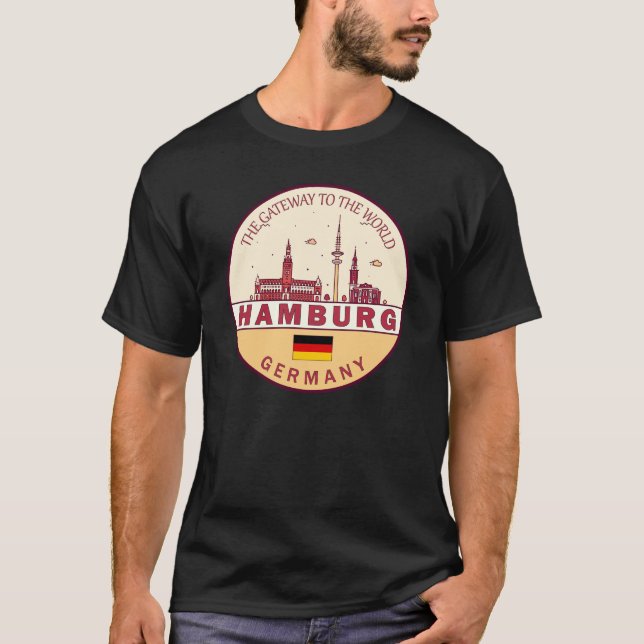 Hamburg Tyskland City Skyline Emblem T Shirt (Framsida)