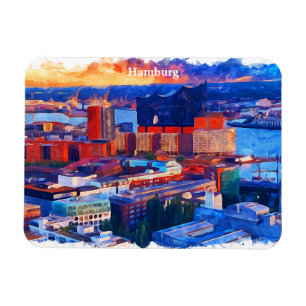 Hamburg Tyskland City View Watercolor Magnet