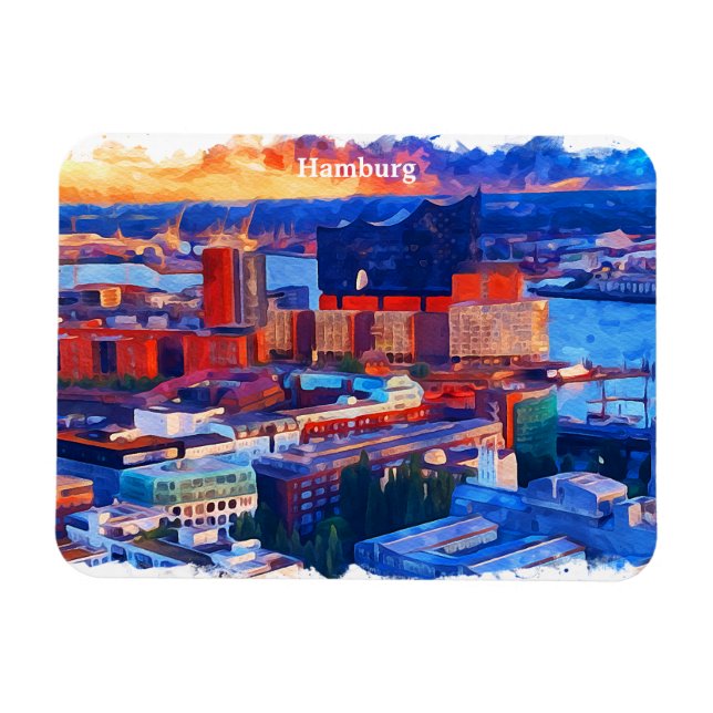 Hamburg Tyskland City View Watercolor Magnet (Horisontell)