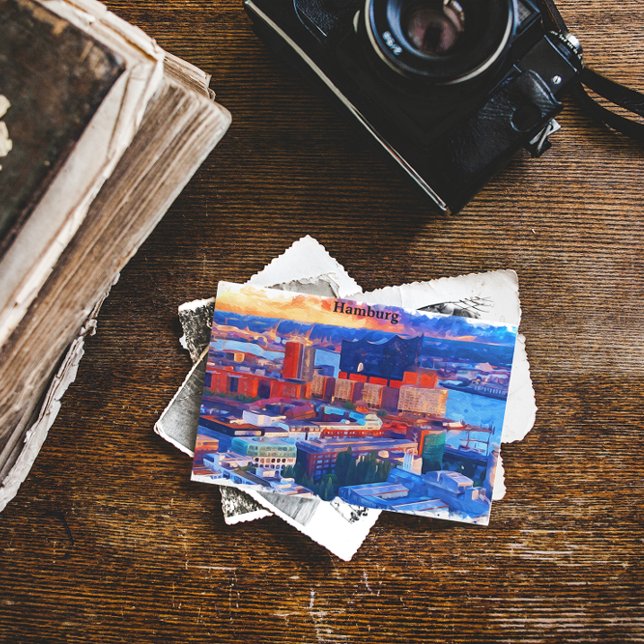 Hamburg Tyskland City View Watercolor Vykort (hamburg germany watercolor cityscape postcard)