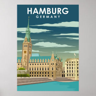 Hamburg Tyskland European City Travel Illustration Poster