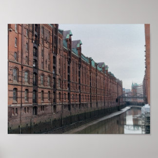 Hamburg Tyskland Kanal Lagerhus på Vinter Poster